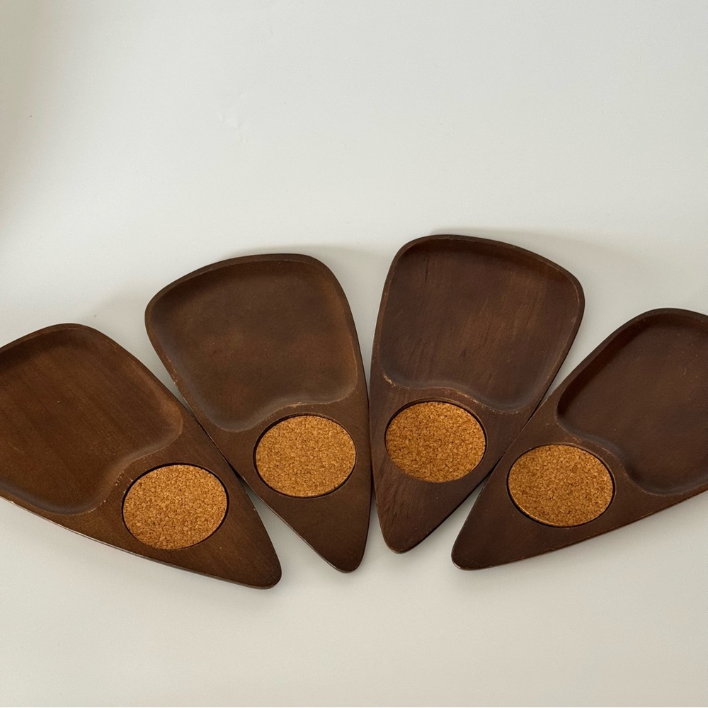Vintage Serv Teak Wood of Japan Snack serving tray coasters MCM Retro Set of 4